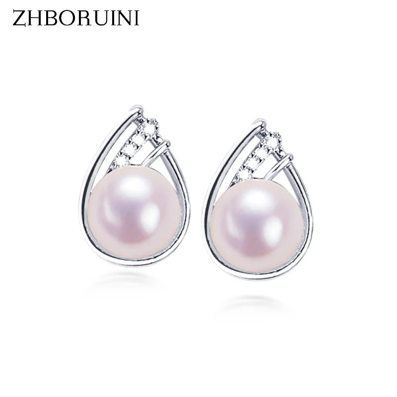 ZHBORUINI Water Drop Pearl Earrings For Women Real Freshwater Pearl Elegant 925 Silver And Glod Plating Stud Earring Jewelry