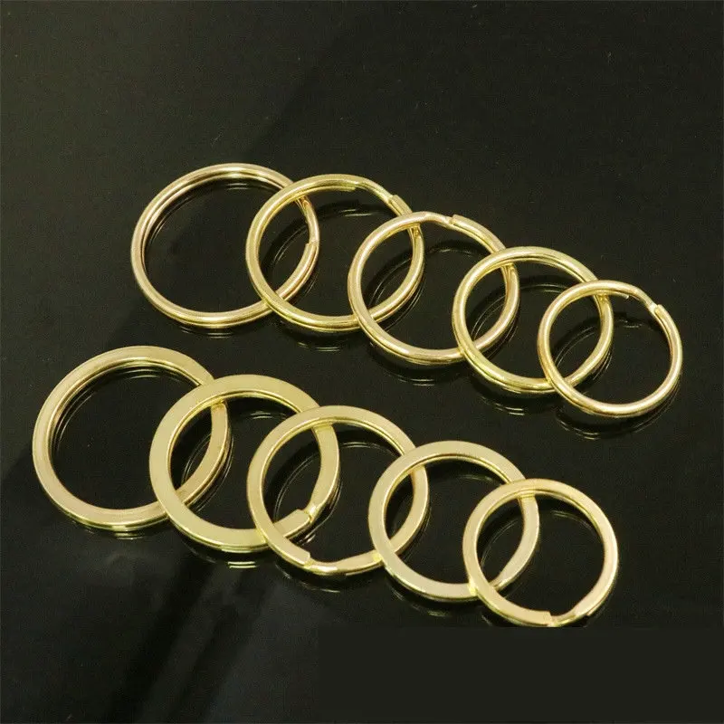 100PCS Solid Brass Split Round Rings Double Loop Flat Keyring 10-38mm Bag Hook Connector Keychain Keys Holder for DIY Craft