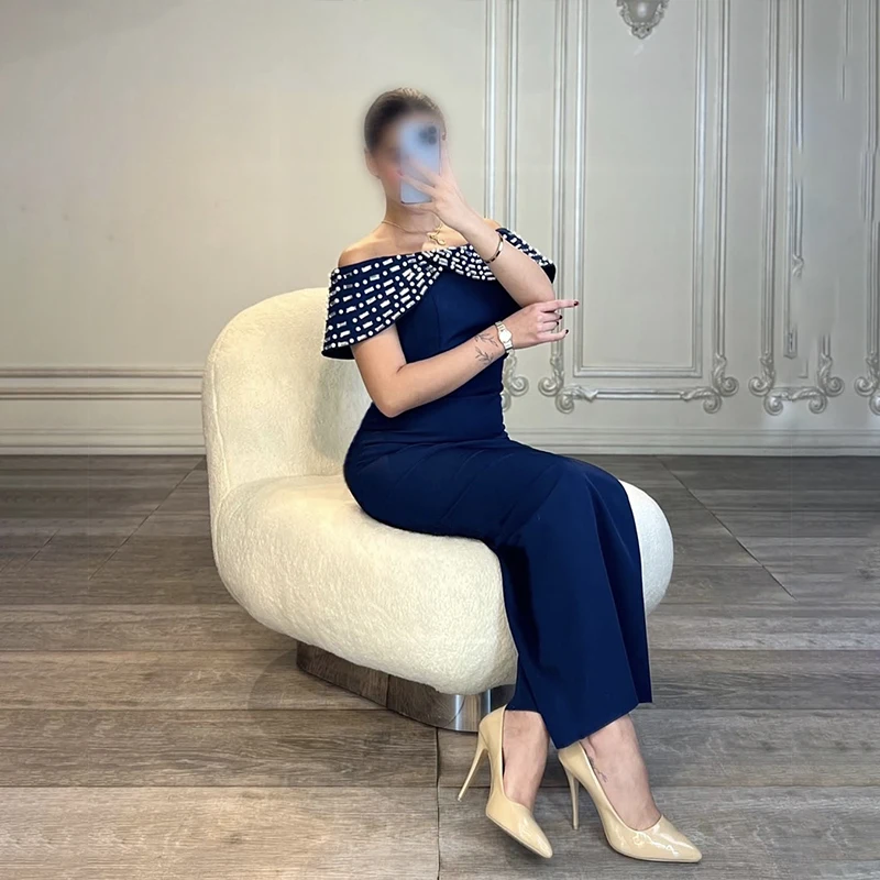 Nieuwe blauwe kleur vrouwen sexy slash hals uit de schouder stralende kristallen bodycon lange bandage jurk elegante avondfeest outfit