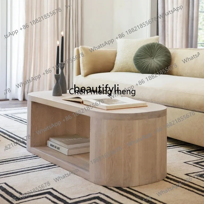 

Nordic solid wood rounded corner coffee table modern simple living room coffee table creative homestay tea table,