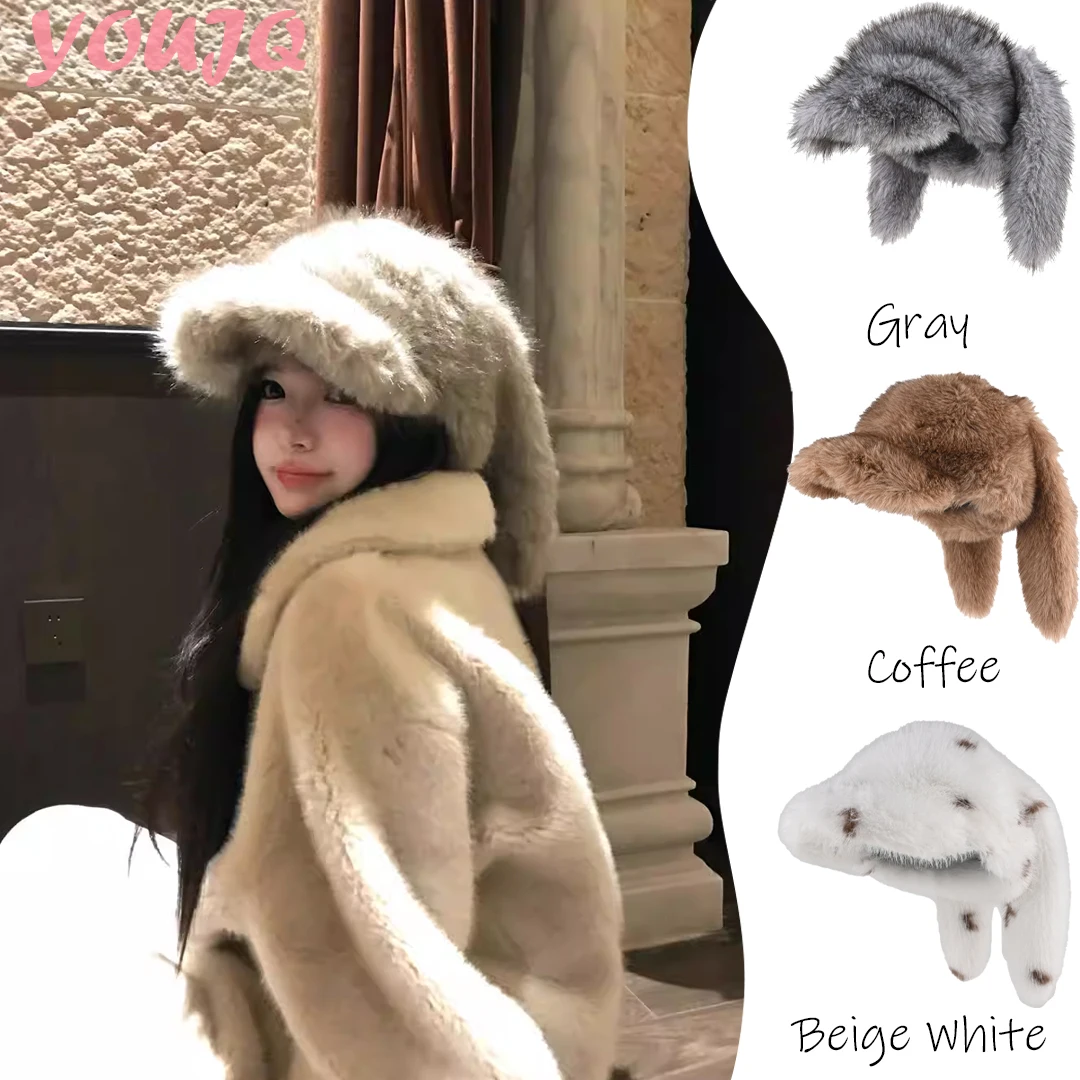 

Y2K аниме милые кроличьи ушки косплей плюшевые шапки для женщин осень зима теплая бейсболка Рождественский костюм аксессуары Gorra