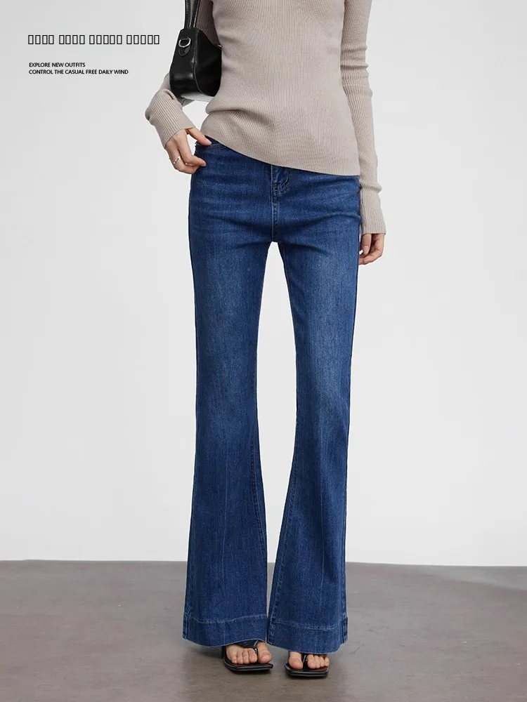 

Женские джинсы-клеш с высокой талией, облегающие, длинные, осенне-зимние, винтажные, повседневные, удобные, из эластичного денима