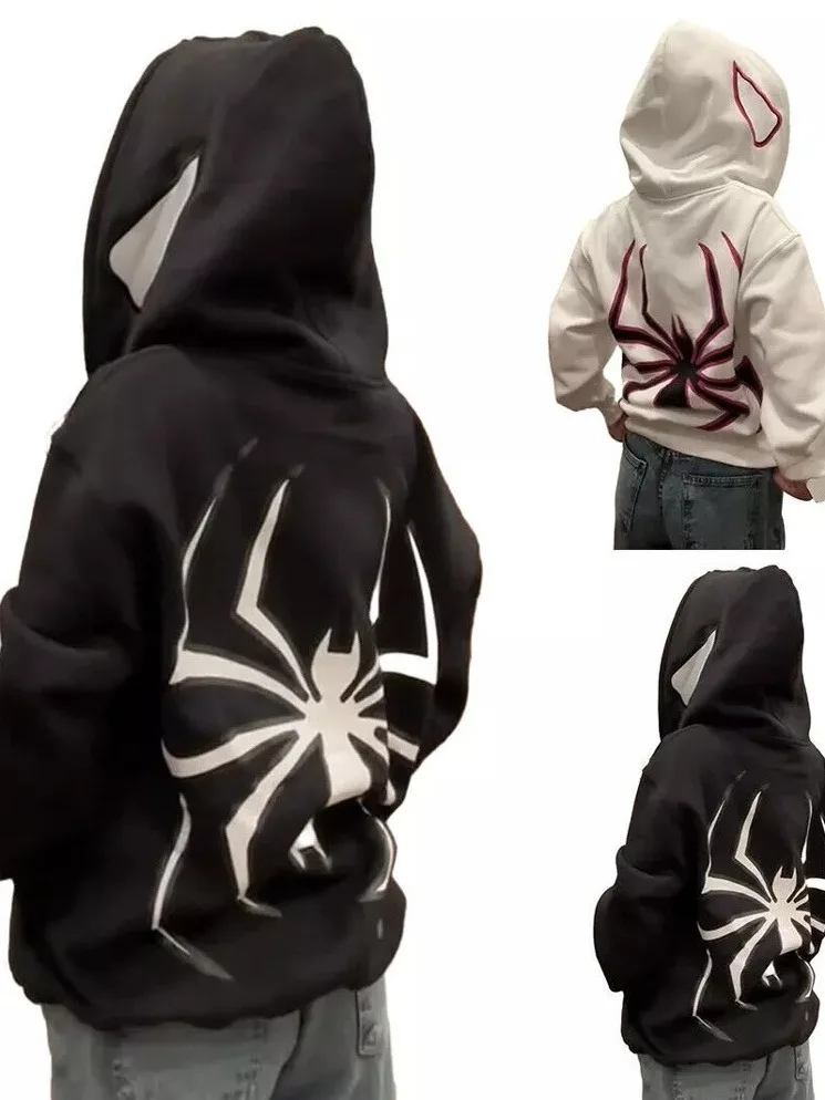 

Сборная толстовка с капюшоном на молнии в стиле «Человек-паук», готический панк, мужская Harajuku Sle, открытый кардиган, джет, спортивная одежда, повседневная весна-осень