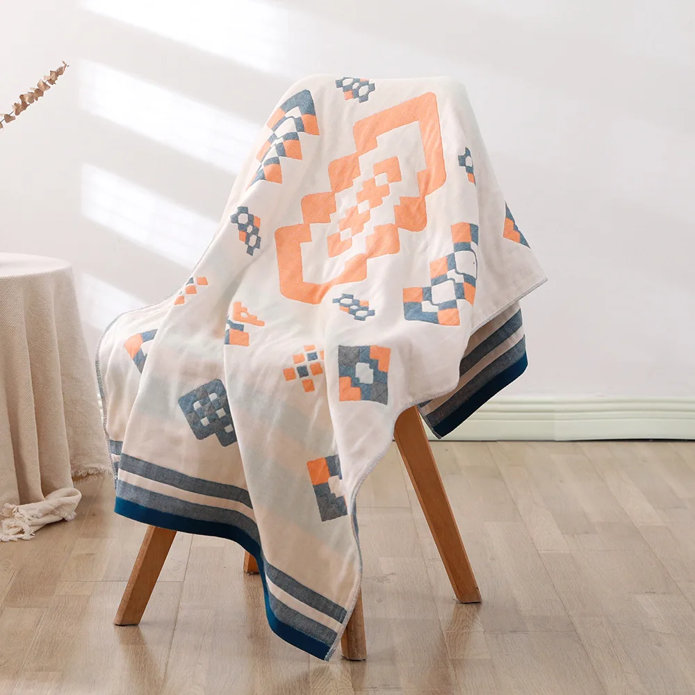 

Cotton Bath Towel Four Layers of Gauze Soft and Comfortable Bohemian Jacquard Geometric Pattern Beach Towel 70X140Cm