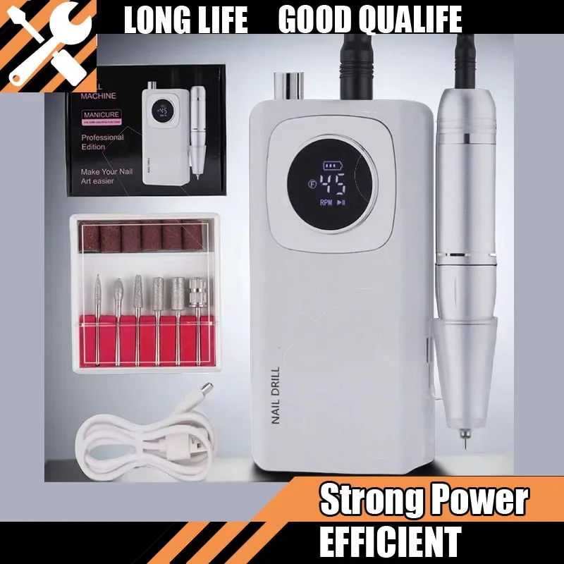 

High Speed 45000RPM Rechargeable Nail Drill Machine with LCD Low Noise Professional Nail Polish Sander Nails Accessories Tool
