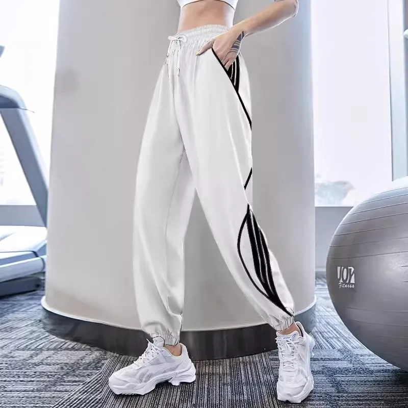 Women Jogging Pants High Waist Tracksuit Sports Pants Gym Running Training Fitness Trouser Casual Loose Side Striped Sweatpants