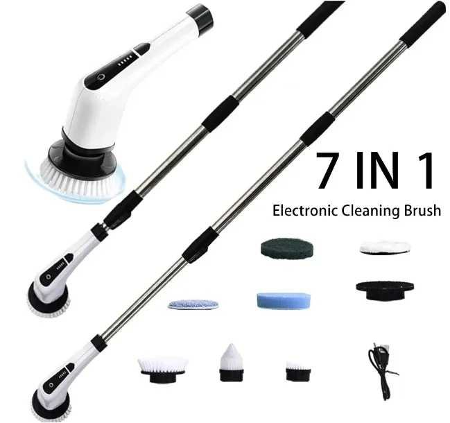 9in1 Cordless Electric Turbo Scrub Cleaning Brush Multifunctional Long Handle Spin Scrubber Bathroom Accessories