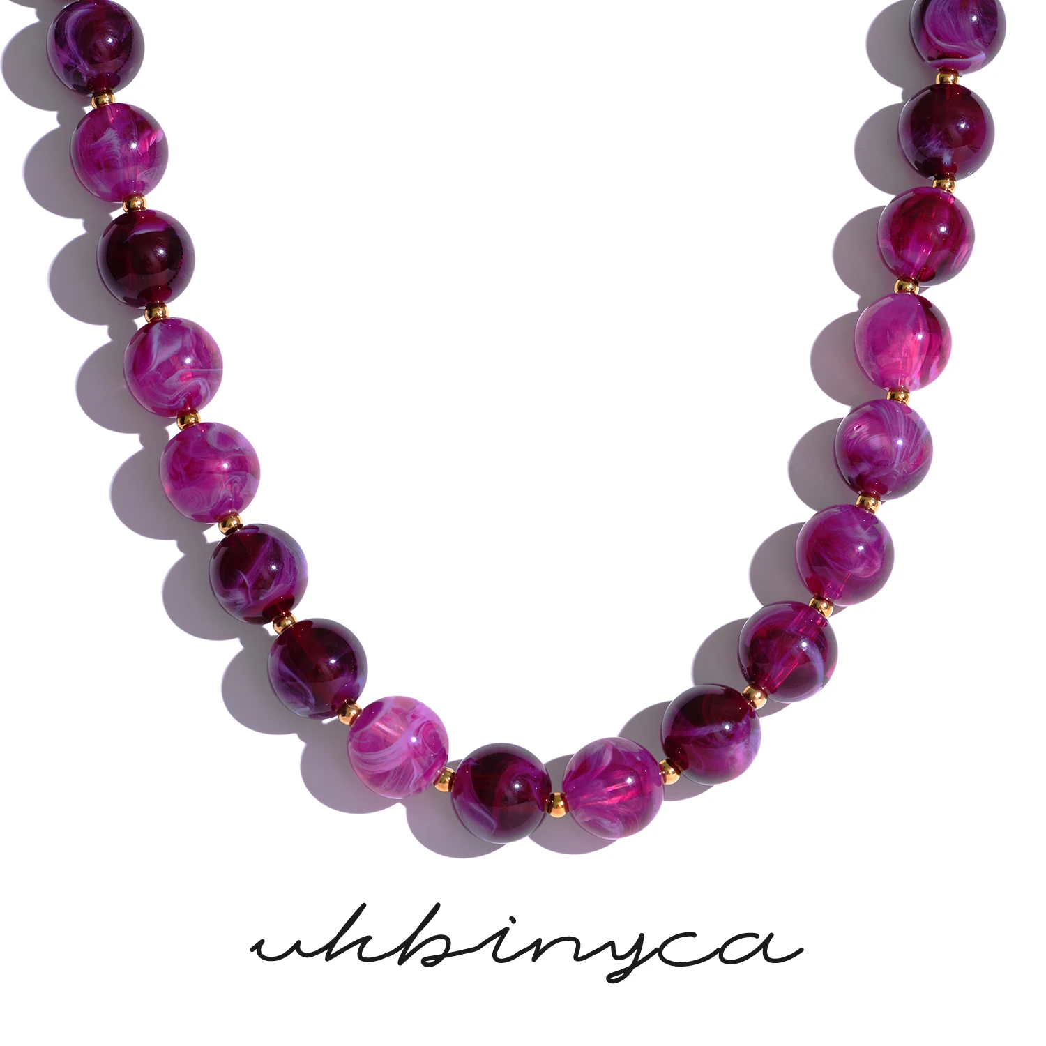 Handmade Acrylic & Stainless Steel Bead Necklace for Women, Bohemian Waterproof Statement Jewelry, Party Fall Winter Gift