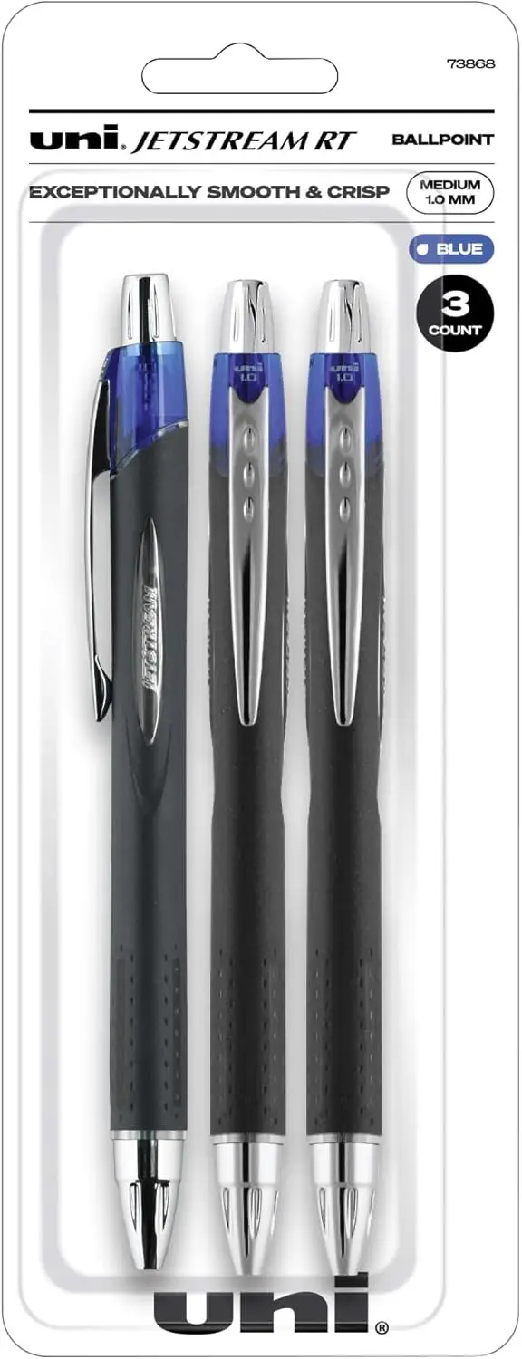 

Retractable Ballpoint Pens, 1.0 mm Bold Point with Hybrid Ink for Smooth Writing, Blue Ink, 3-Pack
