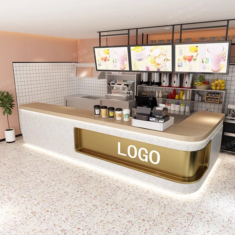 Commercial milk tea shop corner water bar integrated silver table cake coffee catering baking rust steel waiting table