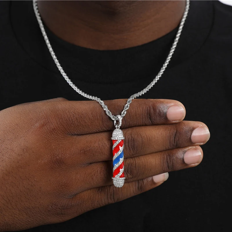 

Iced Out Barber Shop Haircut Pendant Necklace With Cuban Chain Cubic Zirconia Hip Hop Gift For Rapper Men