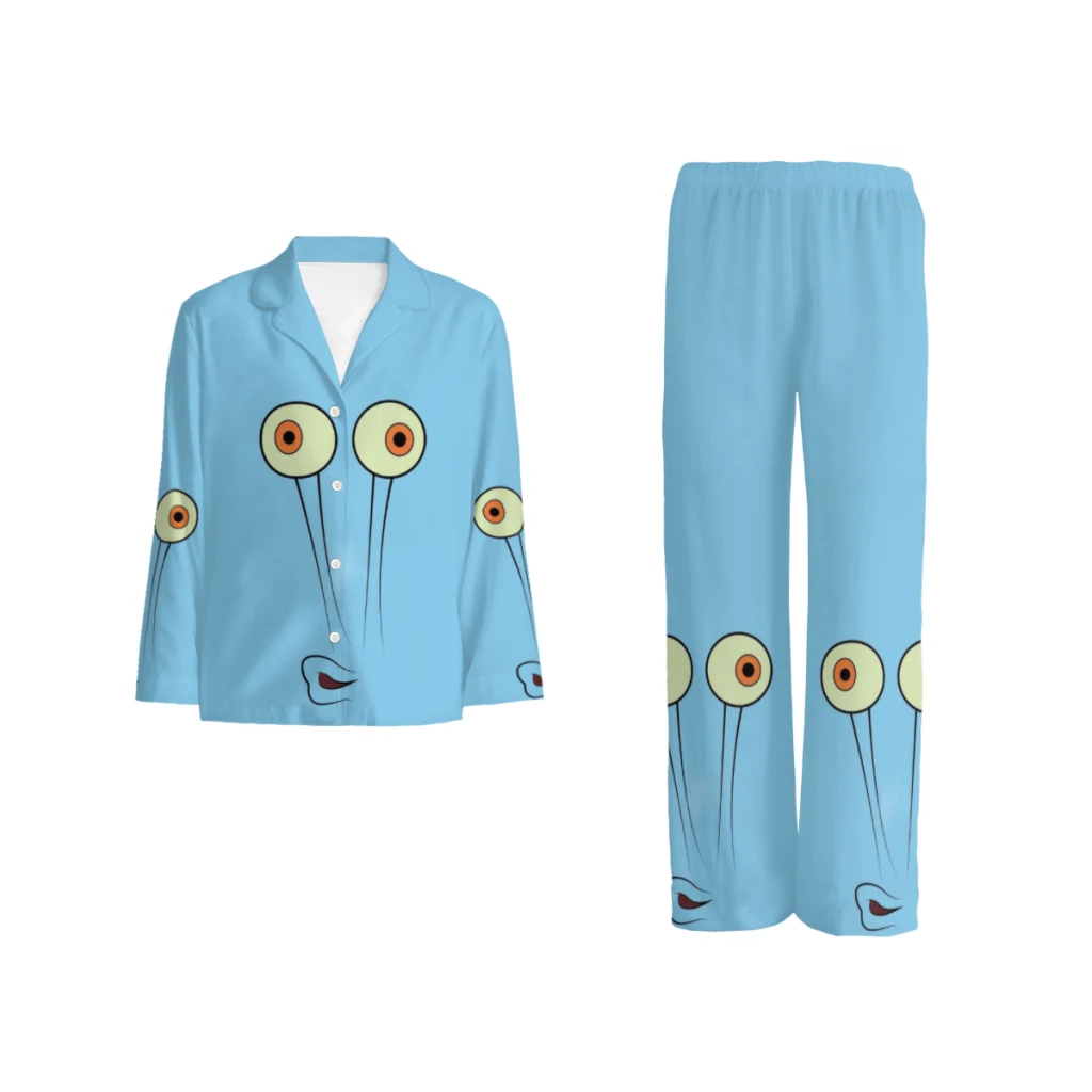 

SpongeBob-print pajama set with a comfy button-down top and elastic pants for men and women.