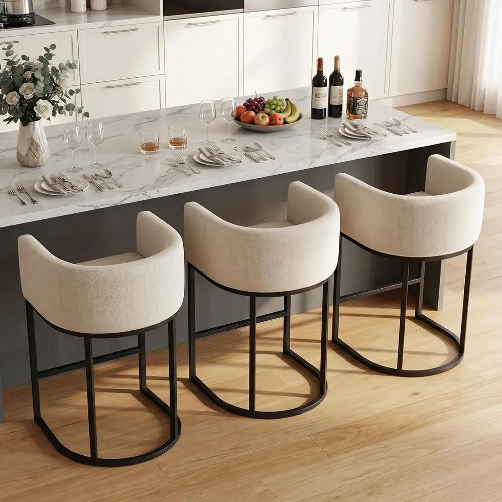 

Counter Height Bar Stools Set of 3, 24 Inch Seat Height Barstools for Dining Room, Fabric Upholstered Bar Chair for Kitchen Isla
