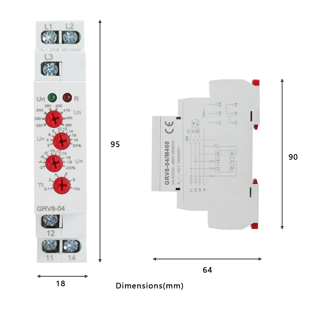 Protective Relay GRV8-04 3-Phase Voltage Monitoring Relay Phase Sequence Phase Failure  M460 Voltage Monitoring Relay