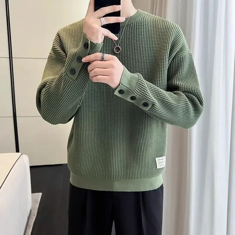 Freizeit Strickwaren Runder Kragen Sport Knopf Pullover Mann Ästhetische Pullover Designer Kabel Streetwear Y2k Strickpullover für Männer