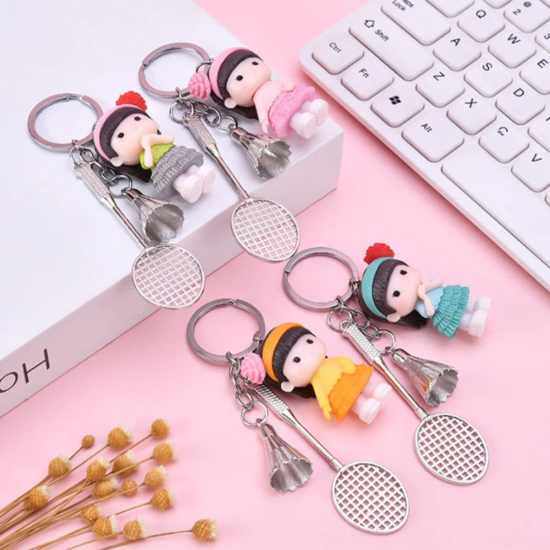 Sport Styles Mini Badminton Boy Pendant Keychain Unisex Badminton Racket Key Ring Purse Bag Backpack Decor Accessories