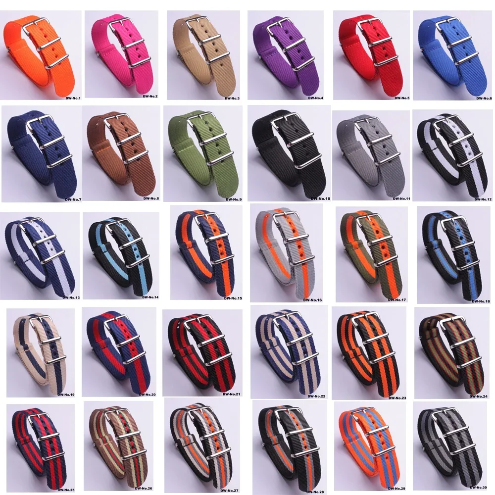 18MM 20MM 22MM 24MM Fashion Watchband Stripe Replacement Men Women Nylon Watch Band With Silver Pin Buckle Quick Release Strap