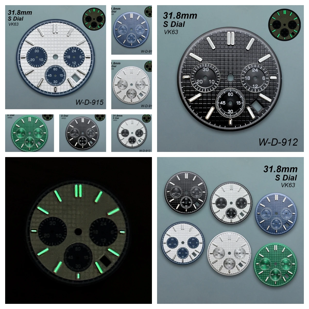 Дубовый циферблат с логотипом S 31,8 мм, подходит для кварцевого механизма VK63, зеленый светящийся высококачественный модификация часов, аксессуары