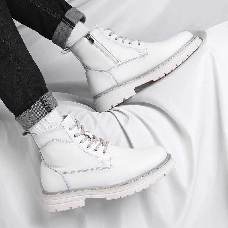 

Men High Top Boots Thick Soled Solid Color Lace Up Bare Boots Comfortable Casual Men Boots Sizes 38-46