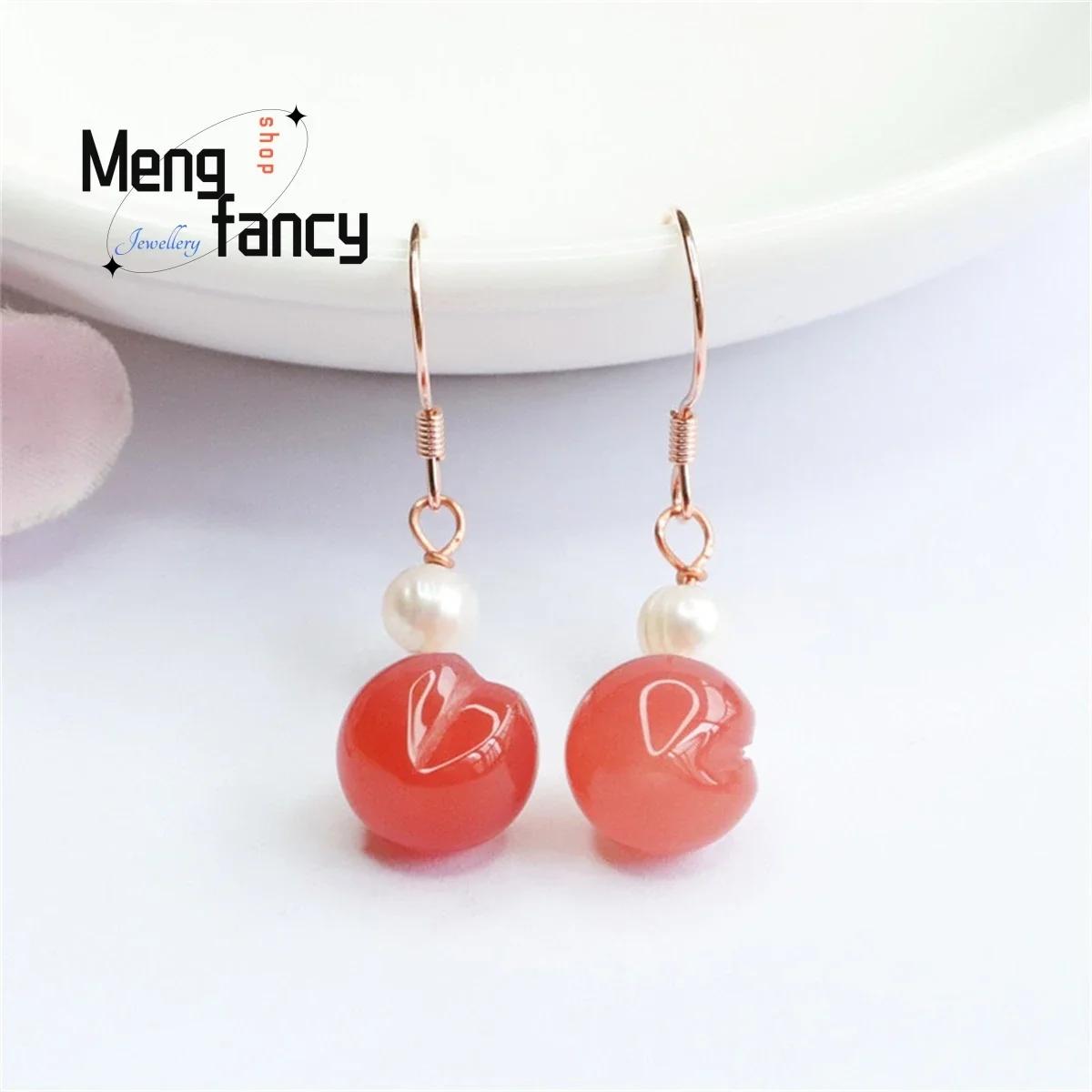 

Natural S925 Silver Inlaid Yanyuan Agate Peach Earring Charm Elegant Personalized Versatile Fashion Exquisite Women Fine Jewelry