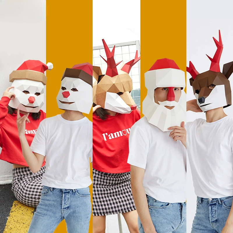 Creative Mask Novelty DIY Paper Head Cover Headwear Snowman Elk Christmas Eve Santa Claus Atmosphere