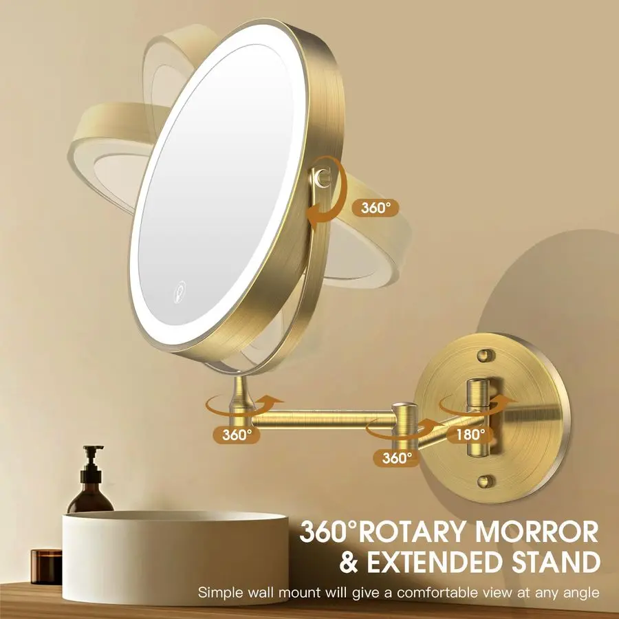 กระจกแต่งหน้าแบบติดผนังพร้อมไฟ, กระจกขยายสองด้านแบบชาร์จไฟได้ 8 ดวง พร้อมไฟ LED 3 สี ขยาย 1 เท่า และ 10 เท่า