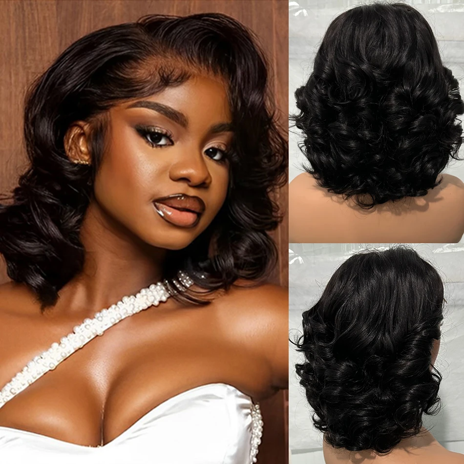 

12A 100% Human Hair Double Drawn 12" Ombre Bob Bouncy Wave 250 Density 5x5 HD Lace Closure Glueless Wear And Go Wigs Pre Plucked