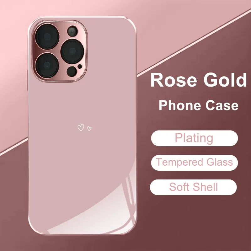 Classic Fashionable Pink Electroplated Glass Phone case, suitable for iPhone 17, 16, 15, 14, 13, 12, 11, etc.