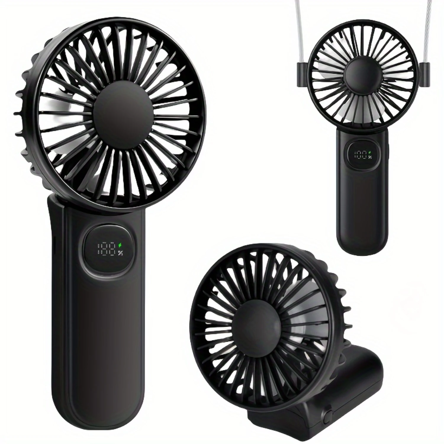 1pc Portable Handheld Fan - 5 Adjustable Speeds, USB Charging, LED Display, 3-IN-1 Multifunctional, Removable Washable, Foldable