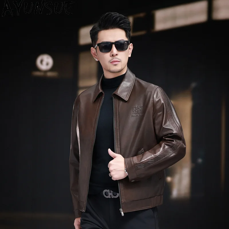 

AYUNSUE Goatskin Genuine Leather Jacket for Men 2025 Spring Autumn Coat Mens Clothes Trendy Motocycle Coats Jaqueta De Couro
