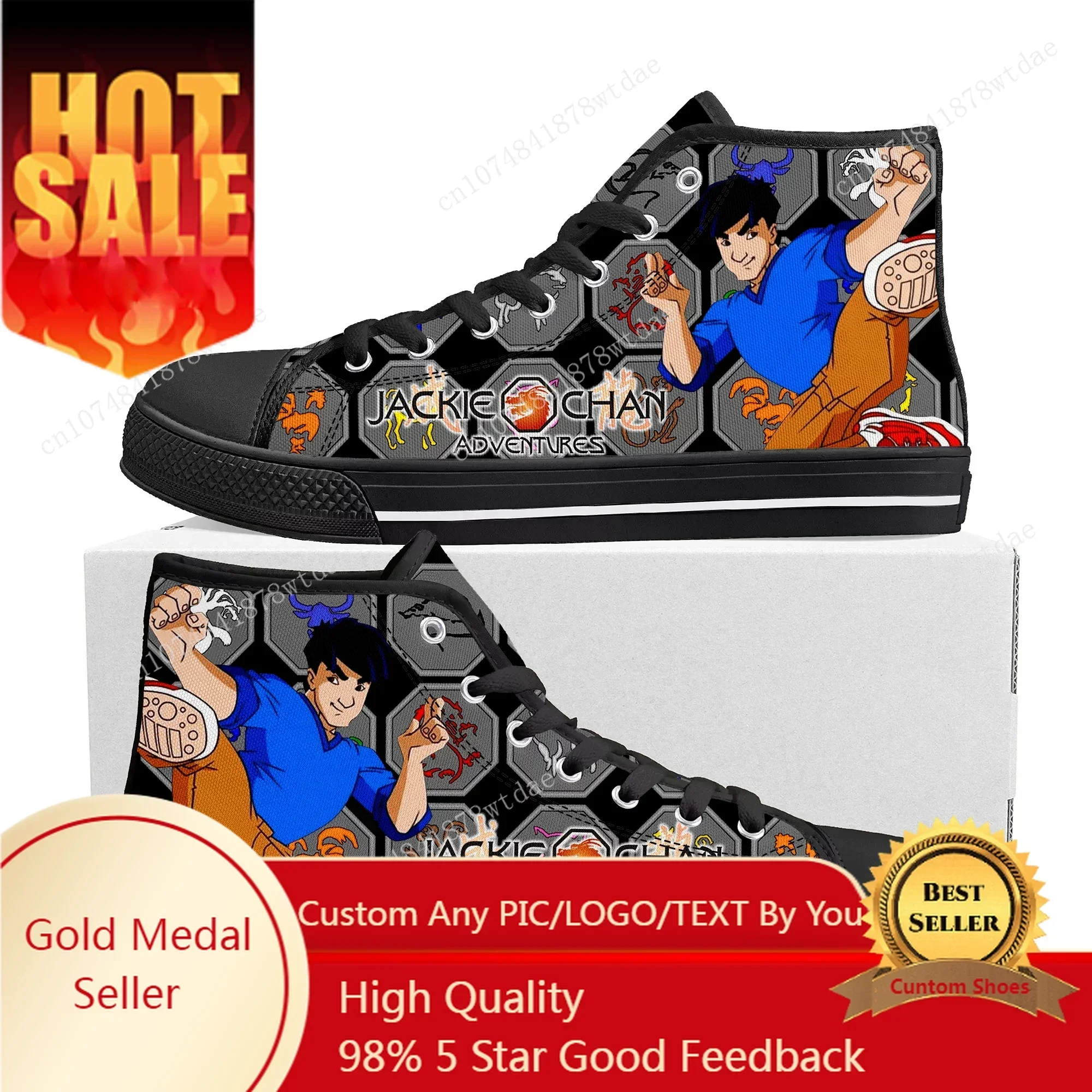 Jackie Chan Adventures Zapatillas altas para hombre, mujer, adolescente, zapatillas de lona de alta calidad, zapatos informales hechos a medida con dibujos animados de Anime