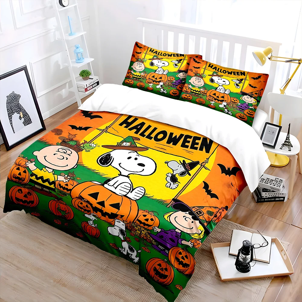 Snoopy Halloween Bedding Set Children 3 Piece Set King Size Bed Set US Twin Adult Bed Cover Bedroom Quilt Cover Pillowcase Gift