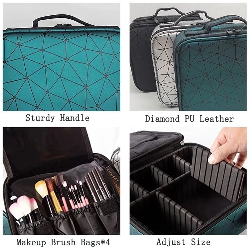 2023 New Female Beauty Makeup Organizer Lipstick Brush Storage Box Nail Tool Suitcase Women Cosmetics Bag Profession Makeup Case