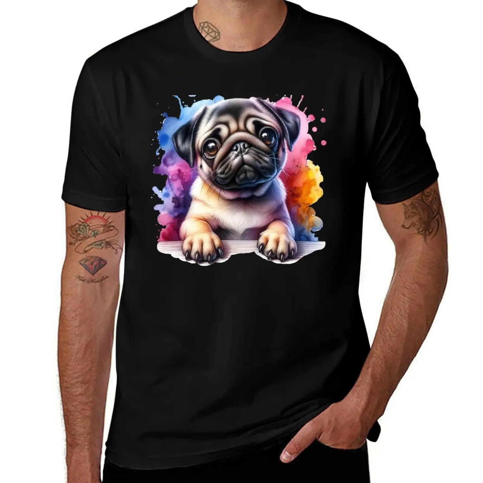 

Футболка Pug Bright Watercolor Splash, дешевая рубашка на заказ, синие архивные толстовки, мужские