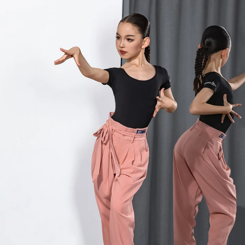 

2025 Latin Dance Performance Costumes For Girls Short Sleeve Hollow Tops Split Pants Suit Chacha Rumba Tango Latin Wear DN21216