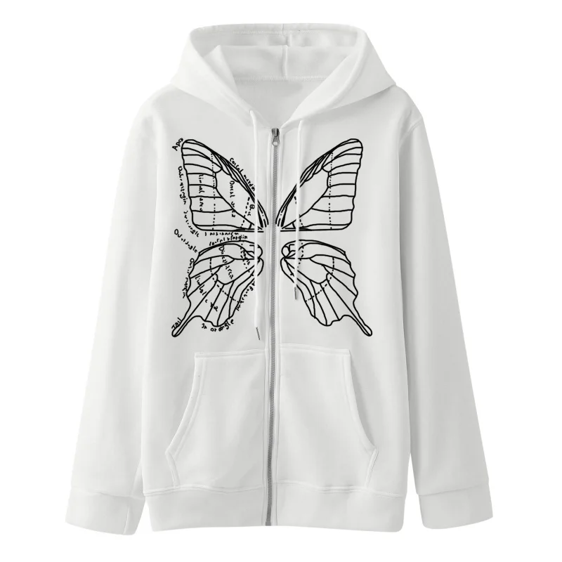 2022 Personalized Hollow Butterfly Print Zipper Sweater Casual Large Size Cardigan Coat Autumn/Winter Fleece Hoodie