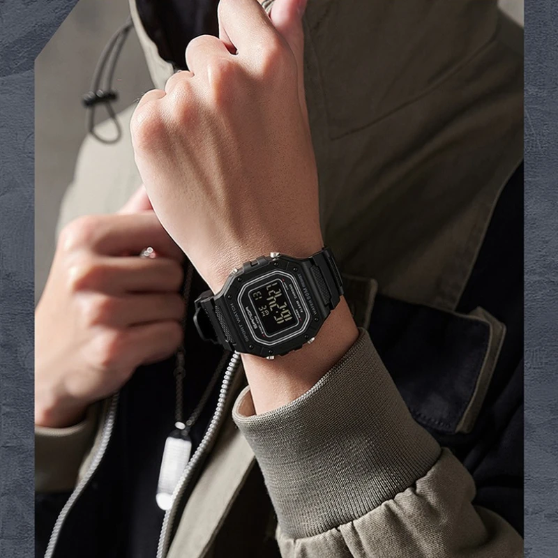 SANDA 2156 Square Watch Waterproof Swimming Watch Youth Electronic Watch Simple Alarm Clock Single Display Watches for Man