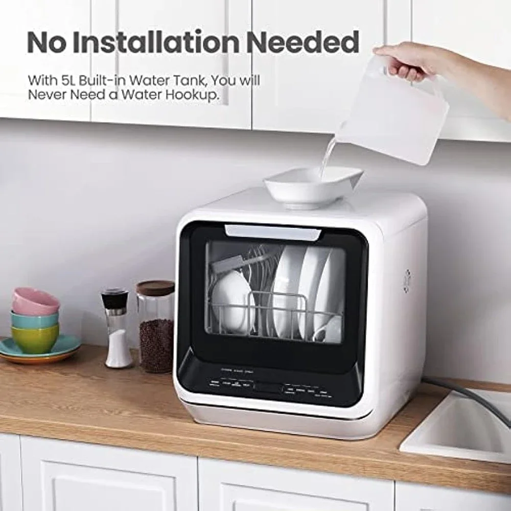 Portable Dishwasher Countertop, Mini Dishwasher with 5L Built-in Water Tank,