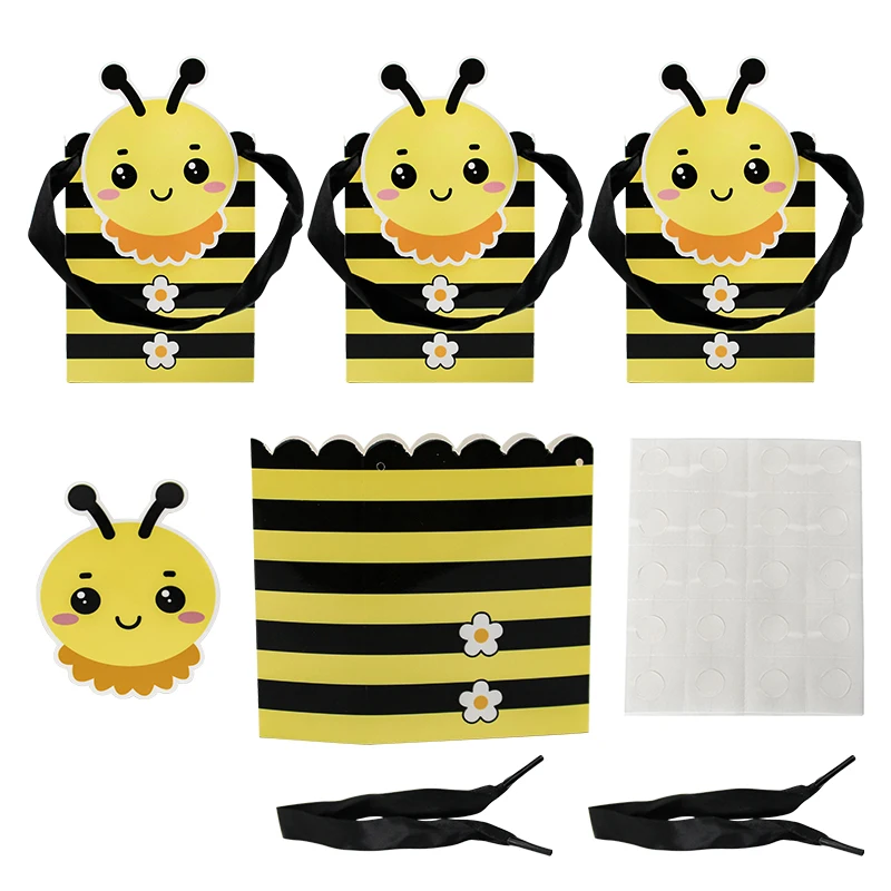 20PCS Honey Bee Small Gift Bags with Handles Bee Bags for Party Favor Bee Paper Bags for Bee Party Decorations