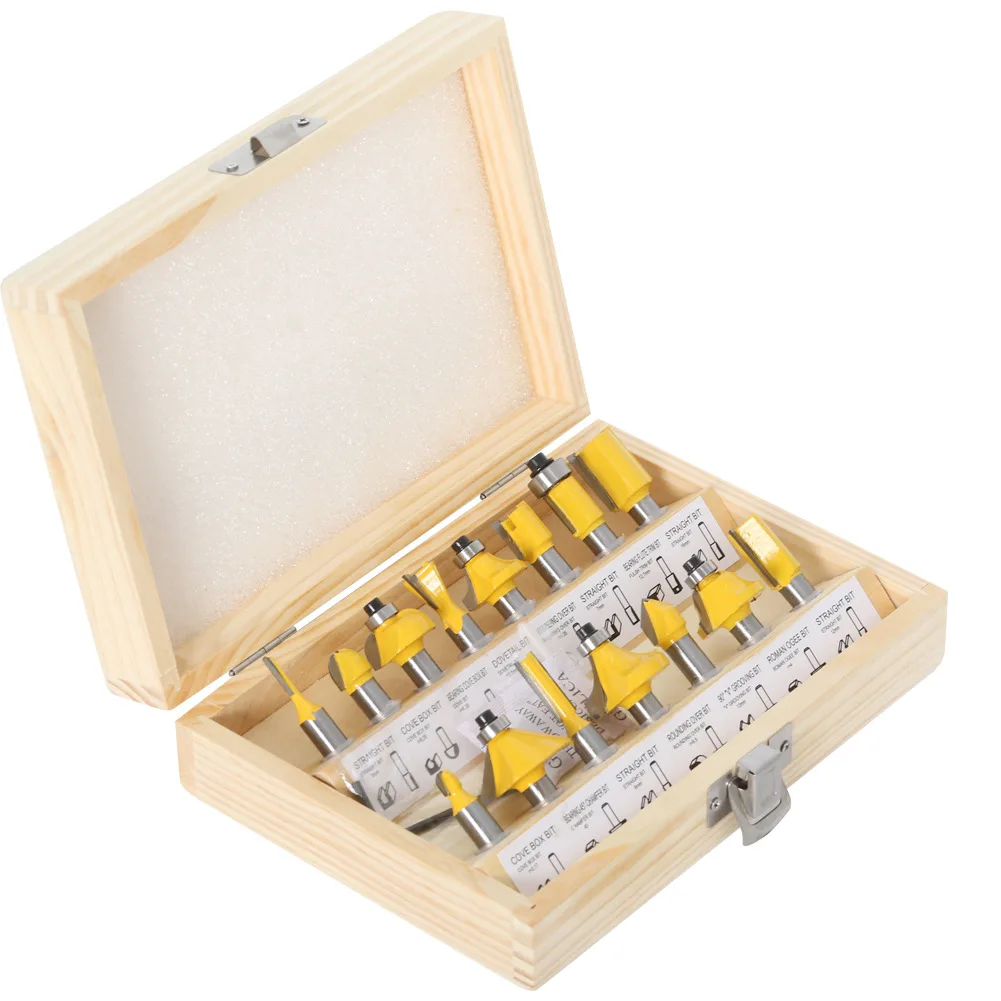 15Pcs 6.35Mm Router Bit Set Trimmen Rechte Frees Hout Bits Tungsten Carbide Snijden Houtbewerking Trimmen