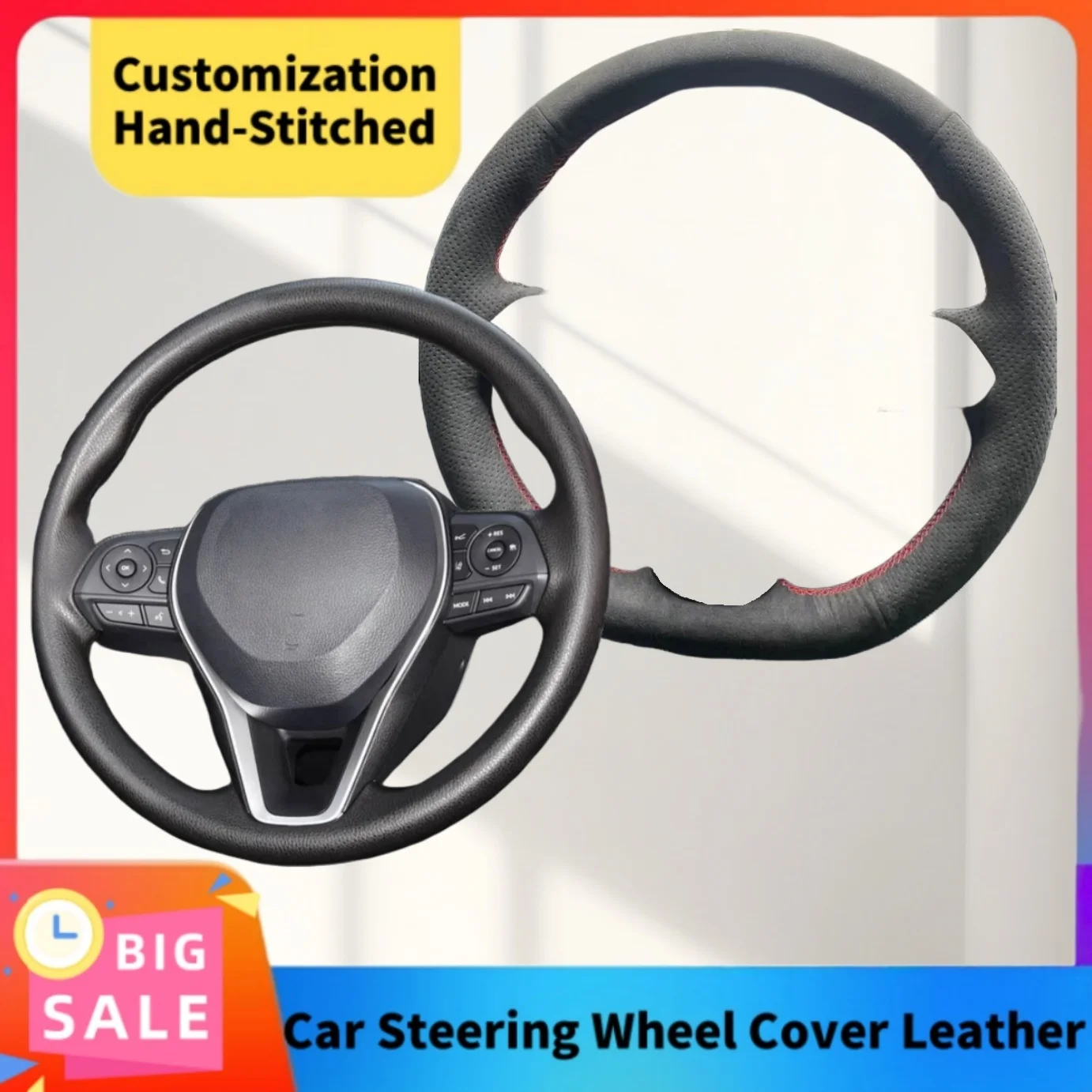 

DIY Custom High-quality Anti-slip Wear-resistant Comfy Suede Leather Steering Wheel Cover For Toyota Corolla Rav4 Accessories