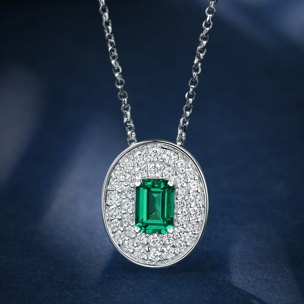 2023 New 925 Silver Rectangle Car Flat 5 * 7 Cultivated Emerald Coin Retro Small Crowd Collar Necklace 40+3cm