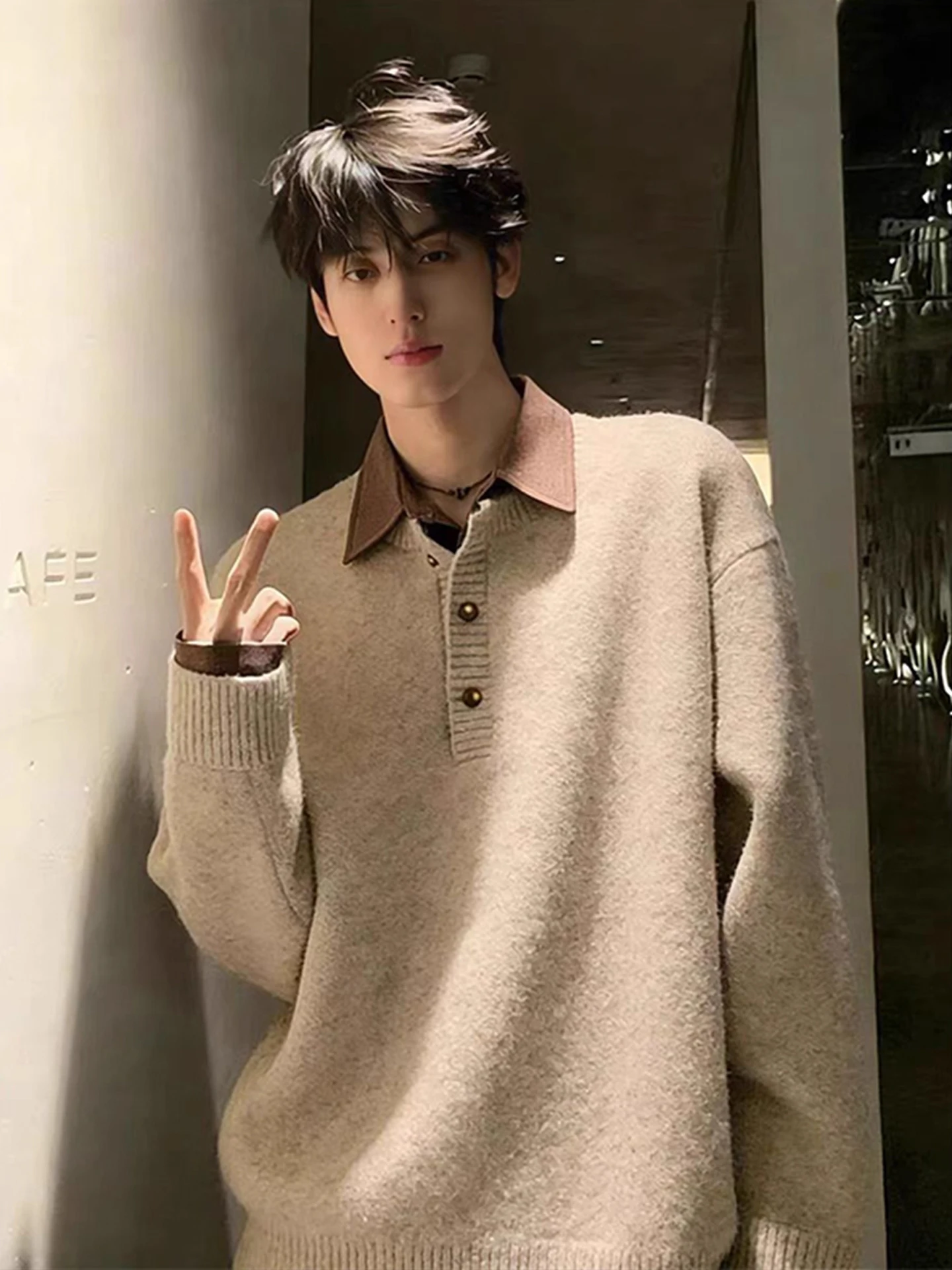 

Американский дизайн, поддельный двухсекционный свитер для мужчин и женщин, осень-зима, ленивый высококачественный вязаный топ в стиле ретро