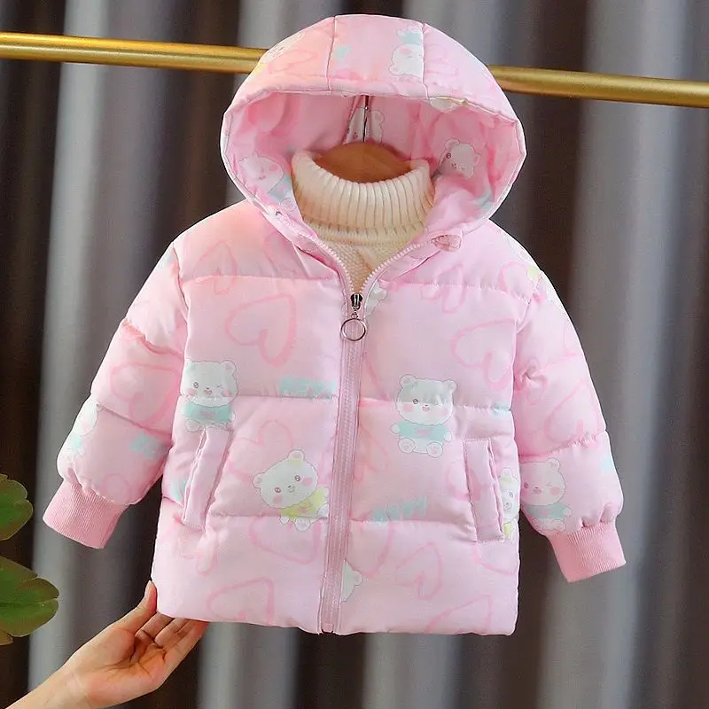 2024 New Girls Plush Thick Hooded Coats Autumn Winter Cotton Coat Children Fashion Keep Warm Clothes for Kids Outerwear TY95