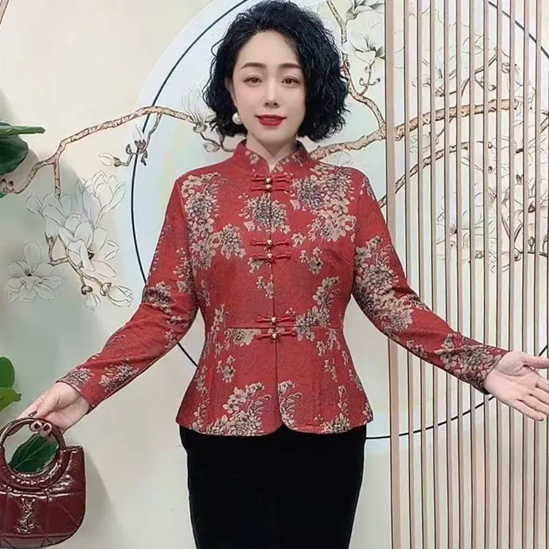 

Ele Mid-aged And ly Women's Faionable Fce-lined Elastied Warmth Outerwear Traditional Chinese Sle Long Sle...