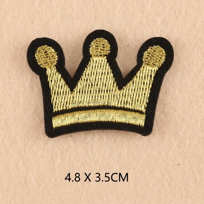 5pcs Cartoon Gold Crown Embroidery Patches for Clothing Iron on Clothes Kids Garment Appliques Badge Stripe Sticker Sewing Diy