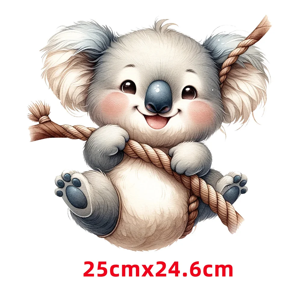 25cm Cute Animal Play Rope Iron On Heat Transfer Sticker For Clothes DTF Pinted Vinyl Thermal Appliques Washable T-Shirt Decal