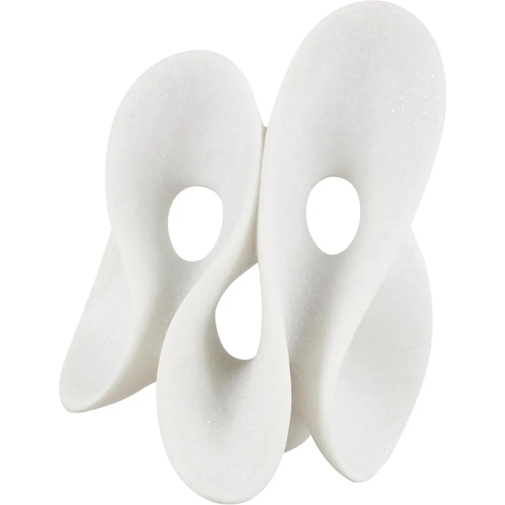 

Polystone Abstract Wavy Shape Sculpture Modern Home Decor Statue with Cutouts and Speckled Texture White Accent Figurine