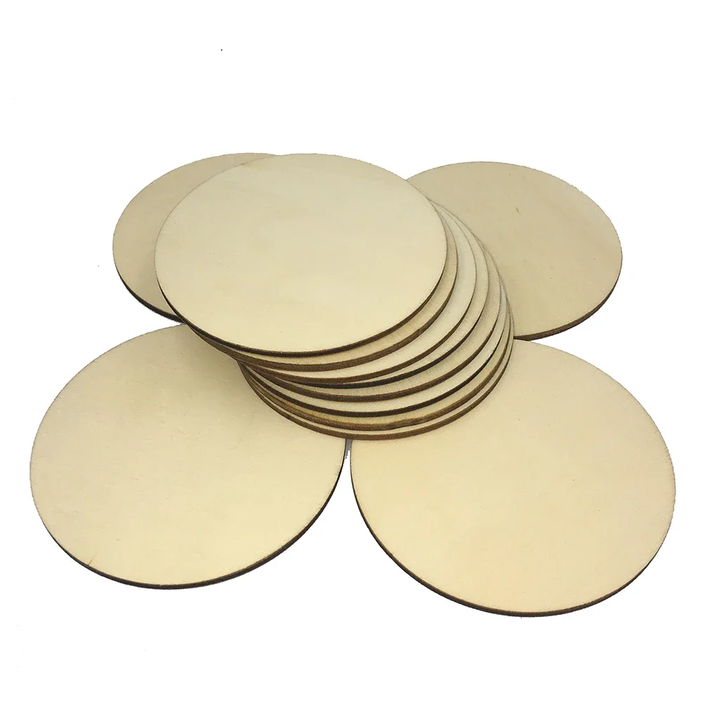 10pcs 80mm 3.14inch Unfinished Wood Circle Round Natural Rustic Wooden Cutout for Home Decoration, DIY Craft Supplies