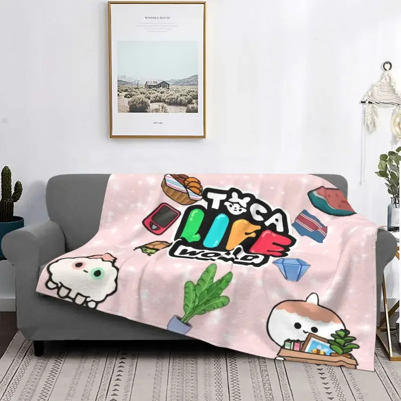 

Boca Toca Life World Anime Blankets cartoon game boys kids Fuzzy Vintage Breathable Throw Blanket for Bed Sofa Summer